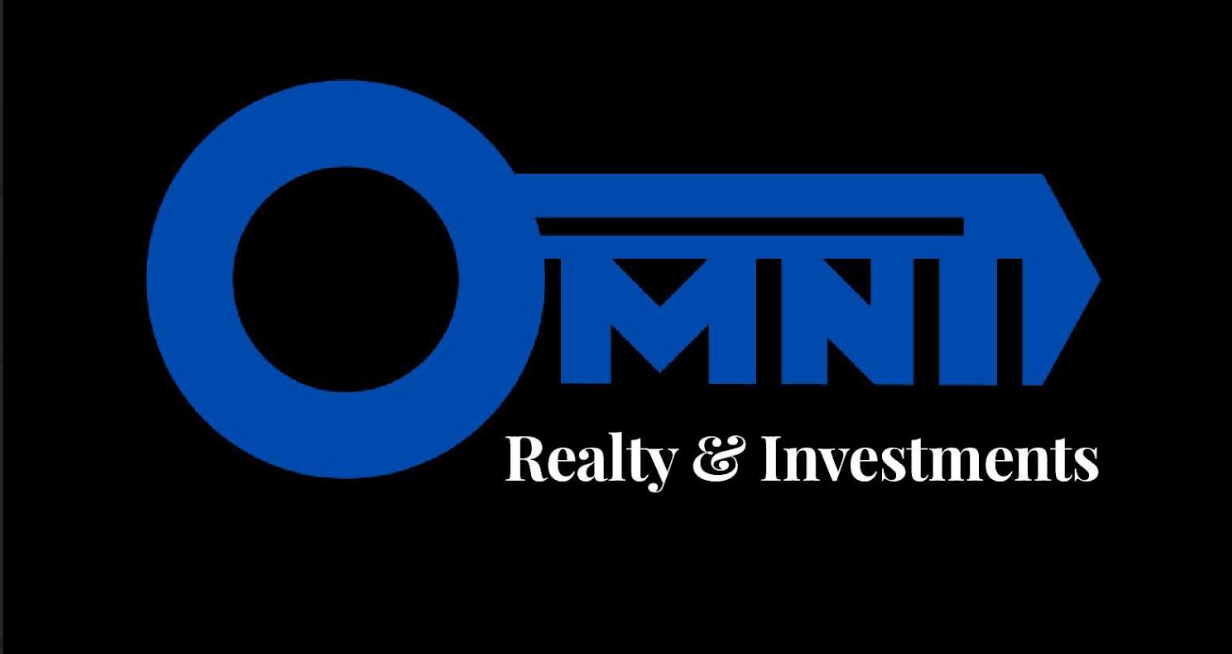 Omni Realty & Investments logo with blue key design and company name on black background
