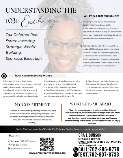 Professional headshot and infographic about 1031 exchange real estate investing strategies