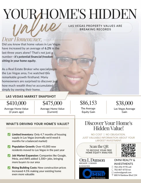 Real estate marketing flyer about Las Vegas home values and property appreciation